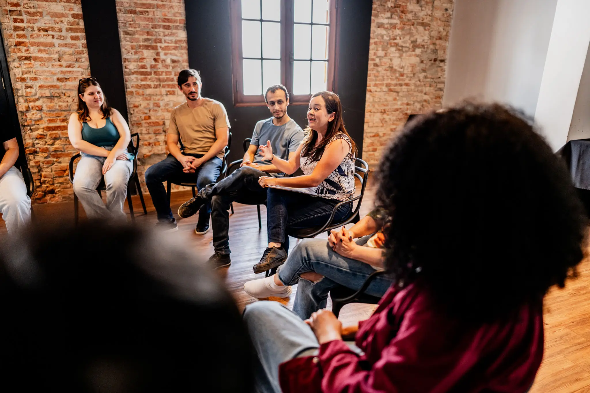 Support group discussion in circle